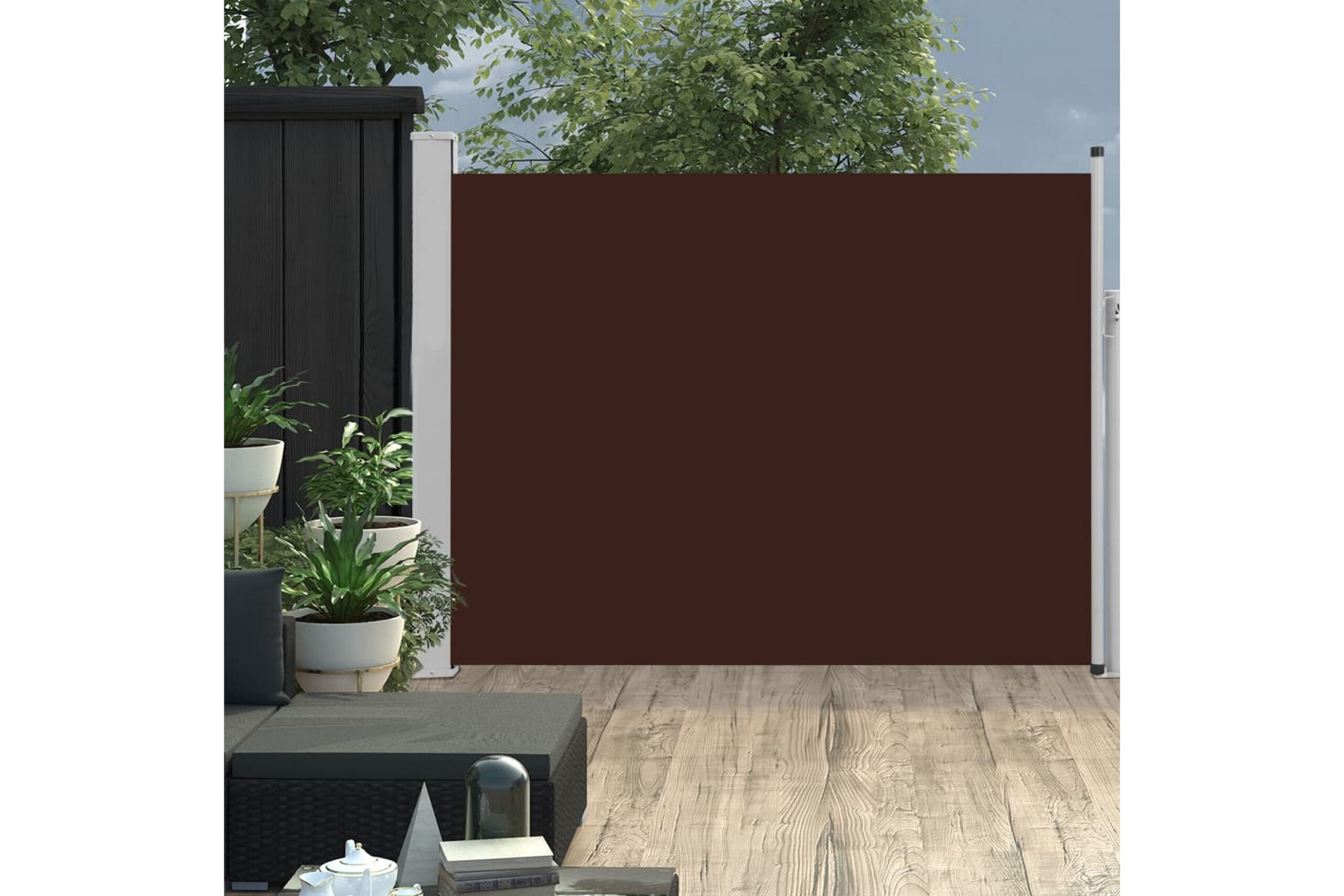 Sisäänvedettävä terassin sivumarkiisi 140x500 cm ruskea - Harmaa