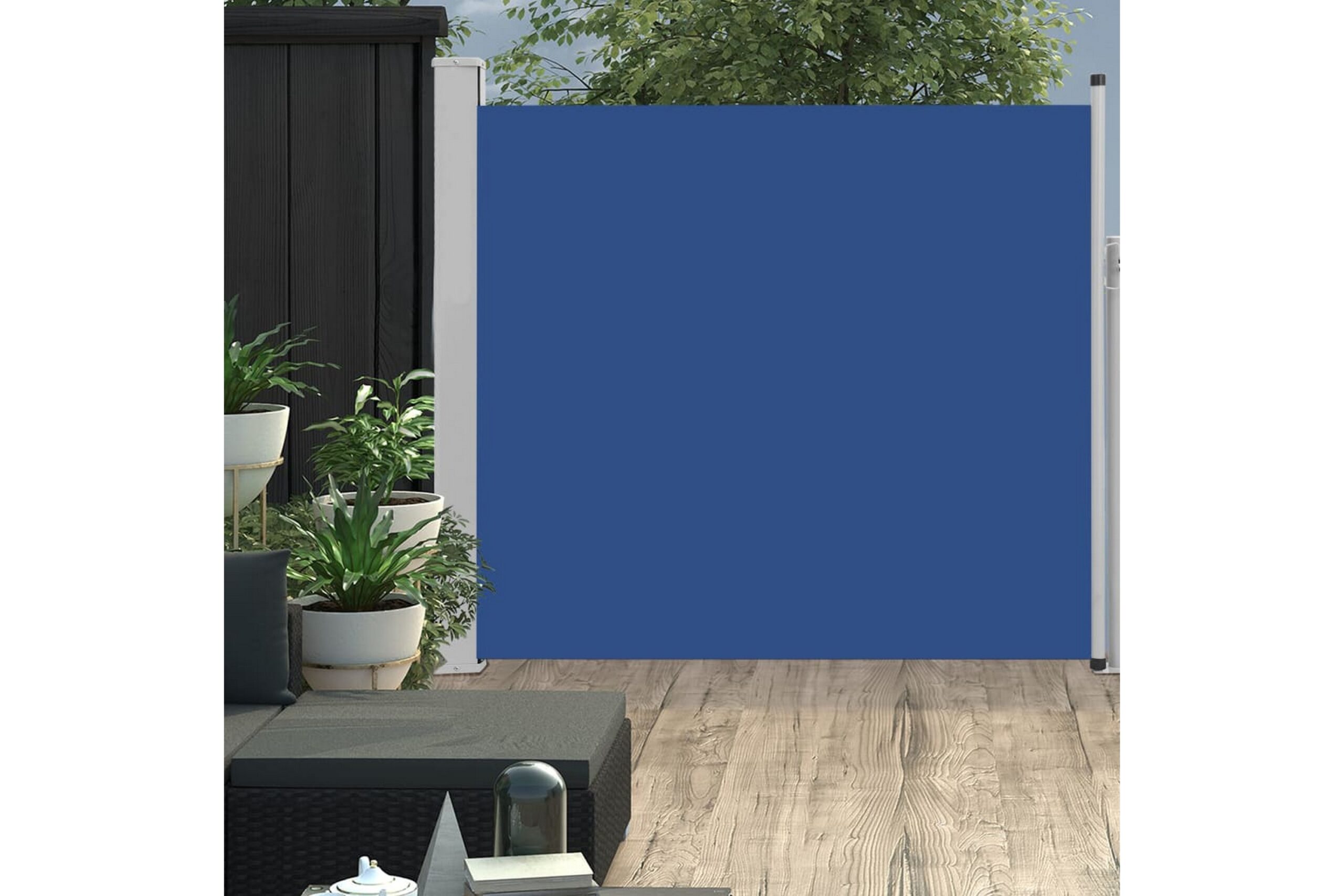 Sisäänvedettävä terassin sivumarkiisi 170x300 cm sininen - Sininen