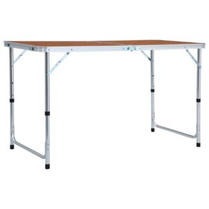 Kokoontaitettava retkipöytä alumiini 120x60 cm - Ruskea