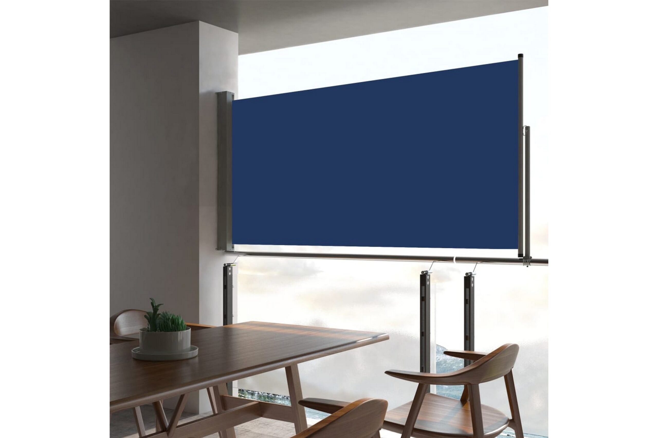 Sisäänvedettävä terassin sivumarkiisi 80x300 cm sininen - Sininen