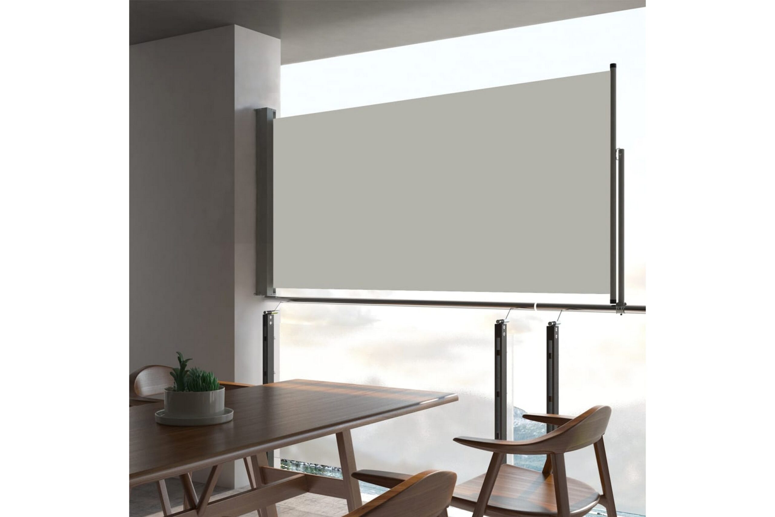 Sisäänvedettävä terassin sivumarkiisi 80x300 cm kerma - Kerma