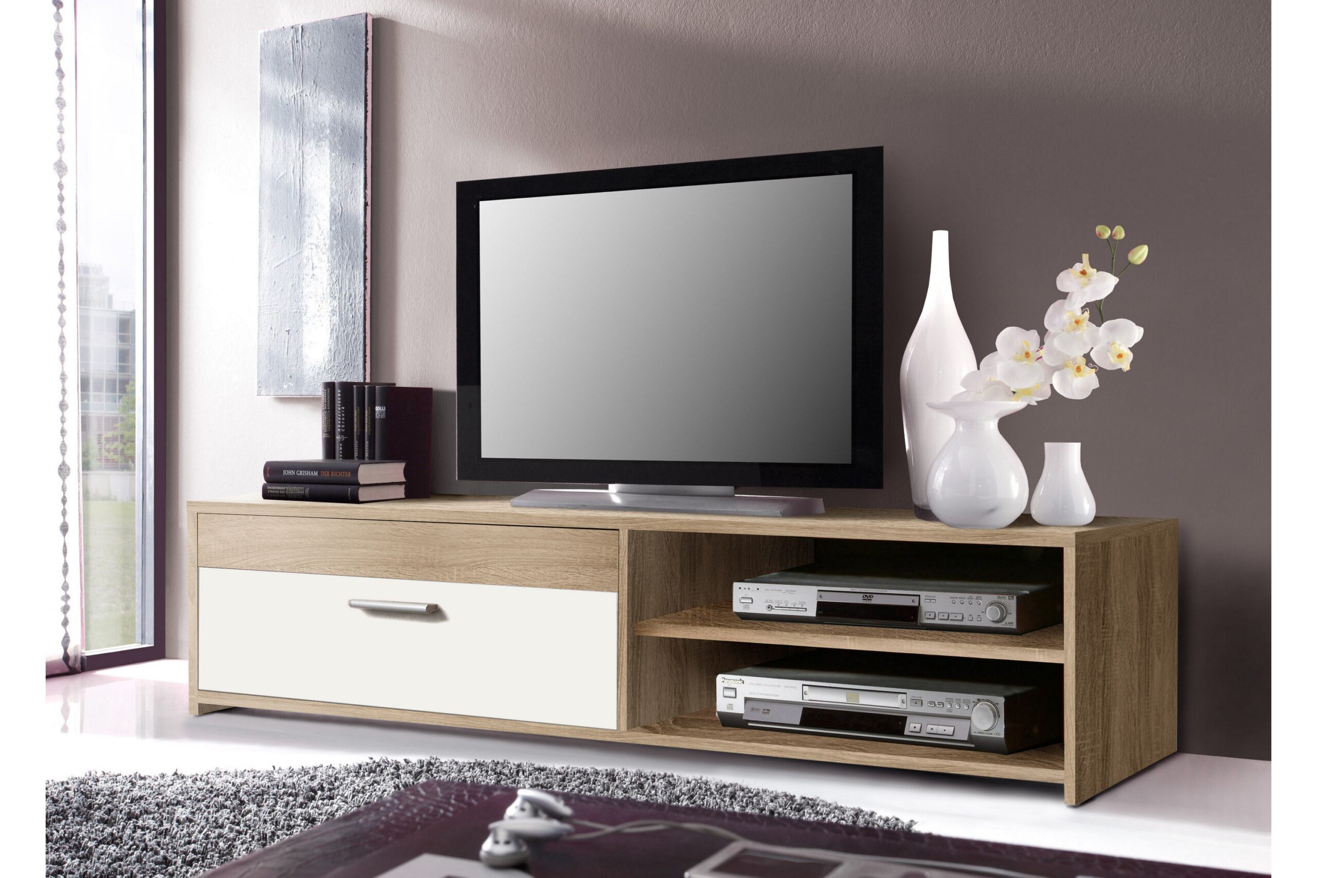 TV-taso Alysiana 120 cm - Ruskea/Valkoinen