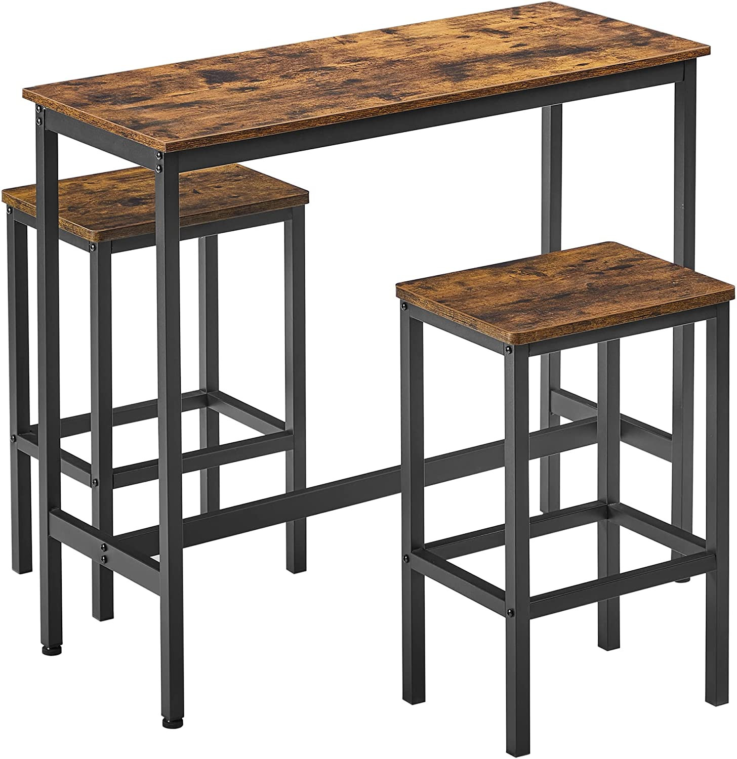 Baaripöytäsetti ja 2 baarituolia 100x40x90 cm Industrial Style Vintage ruskea-musta