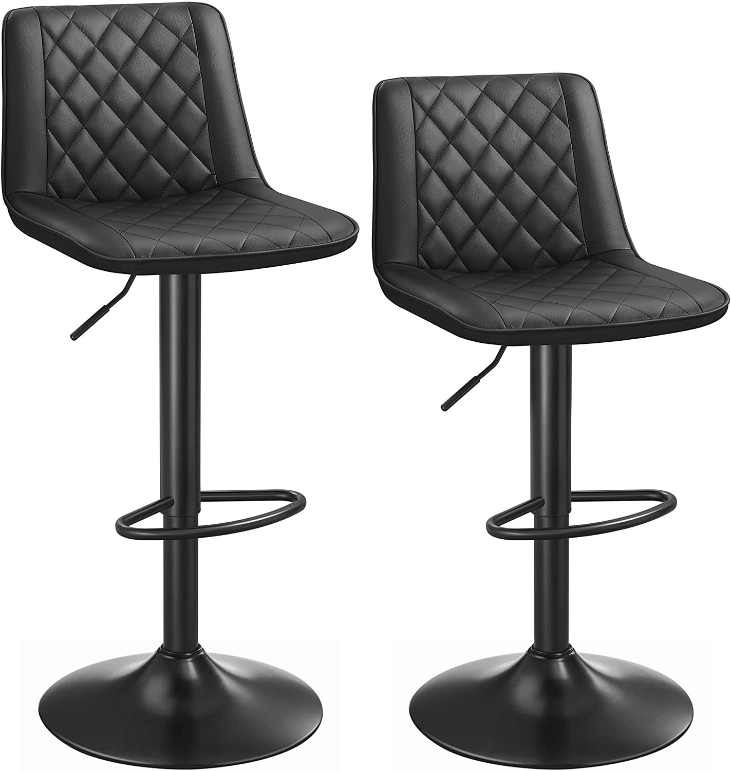 Ergonomiset baarituolit x2, musta nahka, korkeus säädettävissä selkänojalla ja jalkatuella