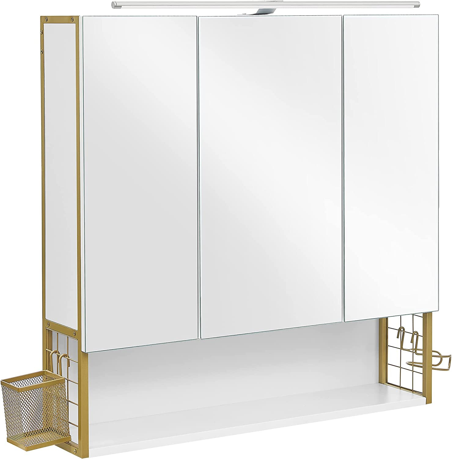 Peiliseinäkaappi valaistuksella kylpyhuoneeseen 70 x 14,5 x 70 cm valkokulta