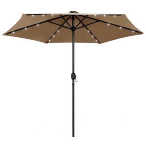 Ulkoaurinkovarjo LED-valot alumiinitanko 270cm harmaanruskea - Harmaa