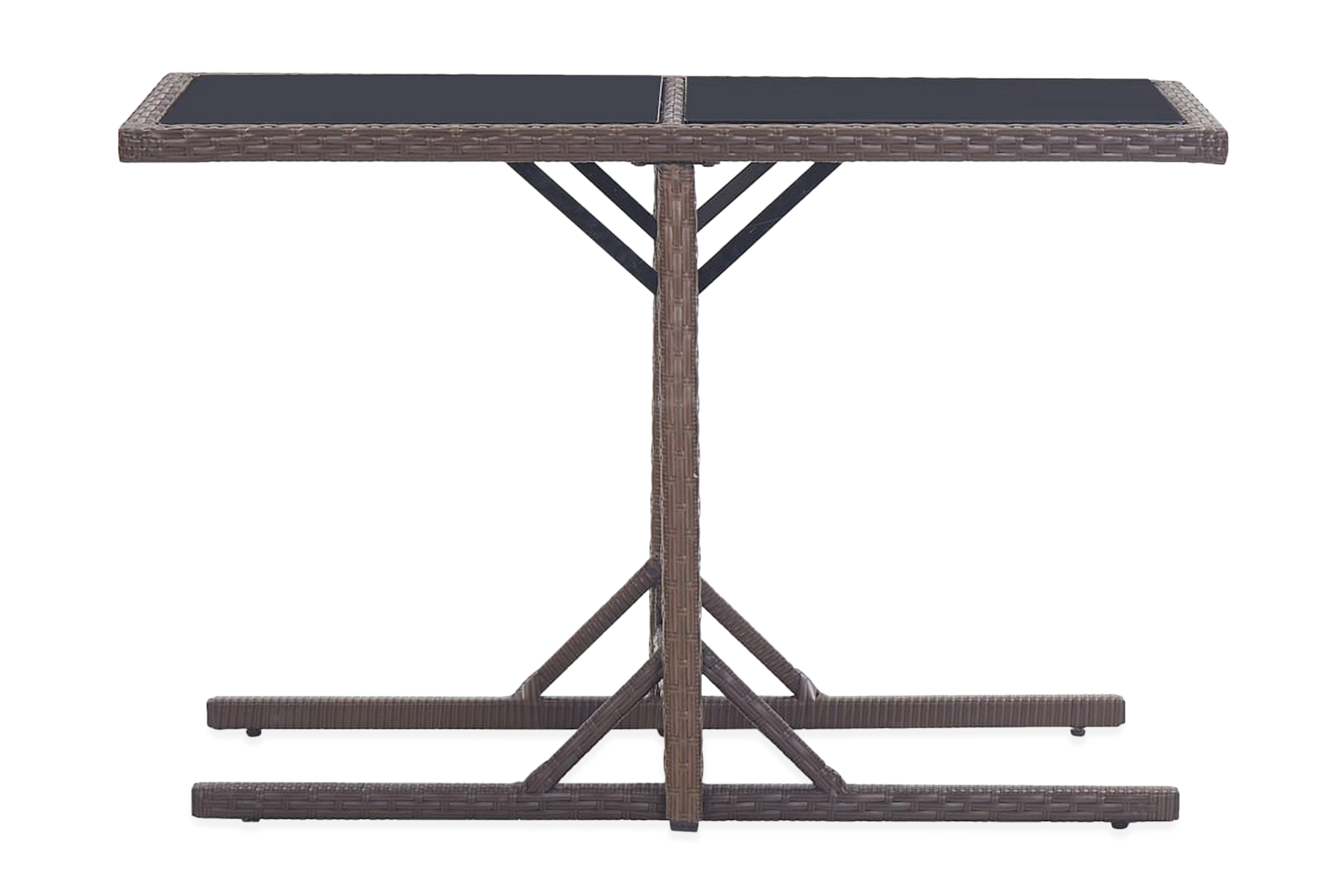 Puutarhapöytä ruskea 110x53x72 cm lasi ja polyrottinki - Ruskea