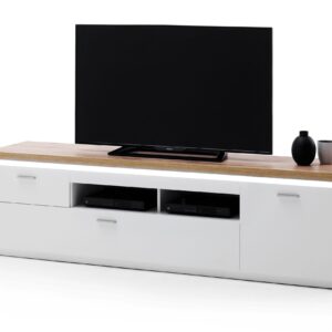 TV-taso Sirbaugh 195 cm - Valkoinen/Tammi