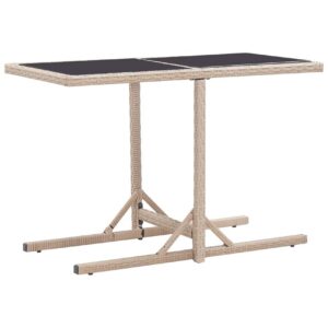 Puutarhapöytä beige 110x53x72 cm lasi ja polyrottinki -