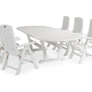 Ruokailuryhmä Hillerstorp Amelia 110x212-332+8 nojatuolia - Valkoinen