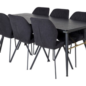 Ruokailuryhmä Deniall Jatkettava 180cm 6 Pombriego tuolia - Musta