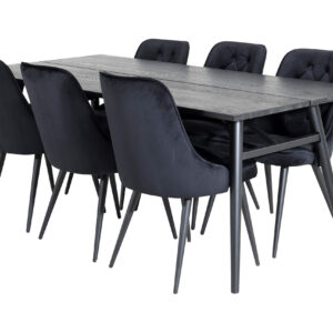 Ruokailuryhmä Sediza 195 cm 6 Chantor Lyx samettituolia - Musta