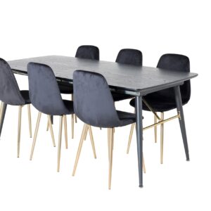 Ruokailuryhmä Deniall Jatkettava 180 cm 6 Tommy tuolia - Musta/Messinki/Sametti