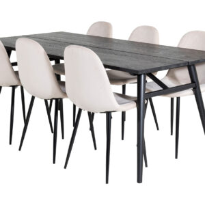 Ruokailuryhmä Sediza 195 cm 6 Tommy tuolia - Musta/Beige