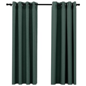 Pellavamaiset pimennysverhot renkailla 2kpl vihreä 140x175cm -