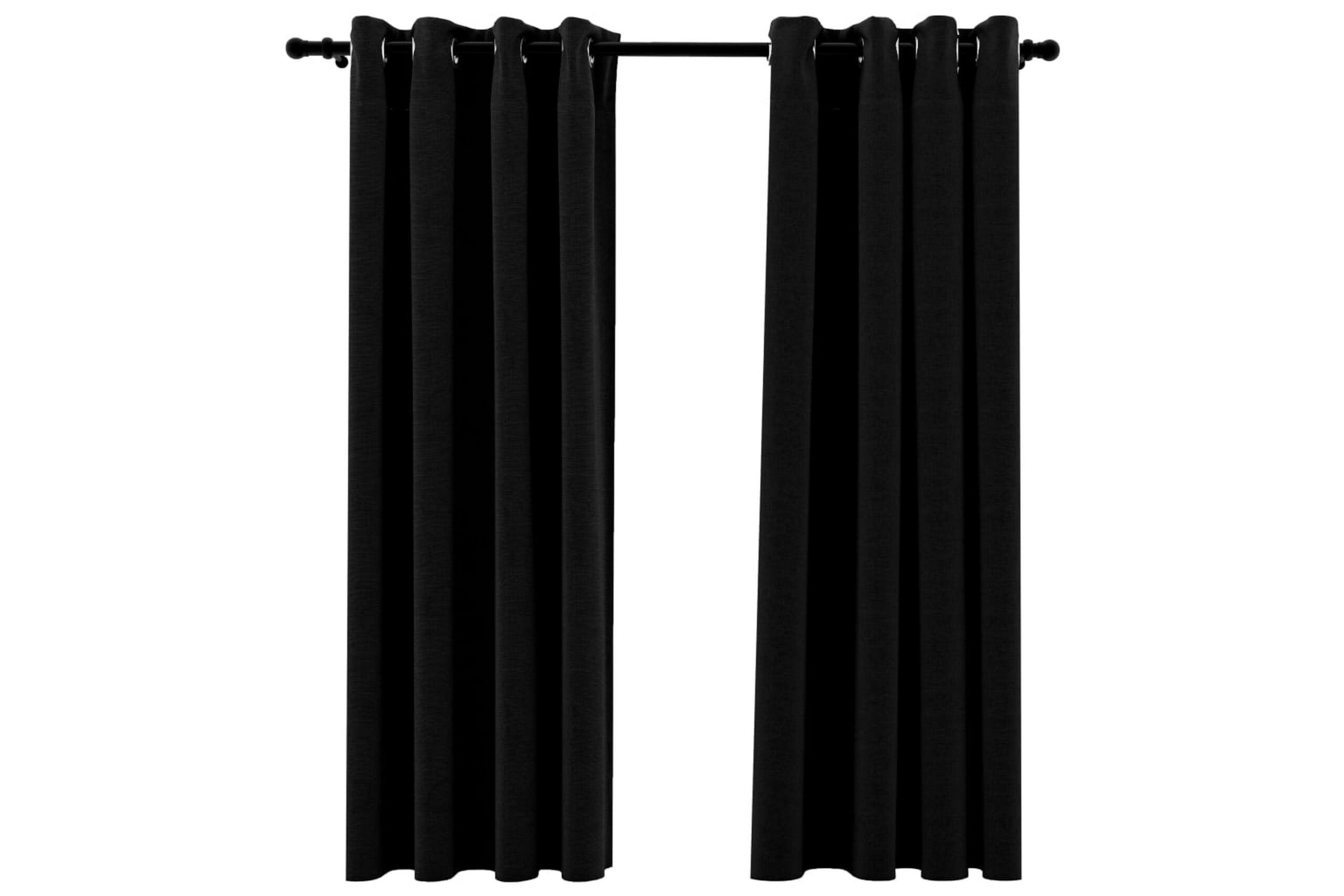 Pellavamaiset pimennysverhot renkailla 2 kpl musta 140x175cm -