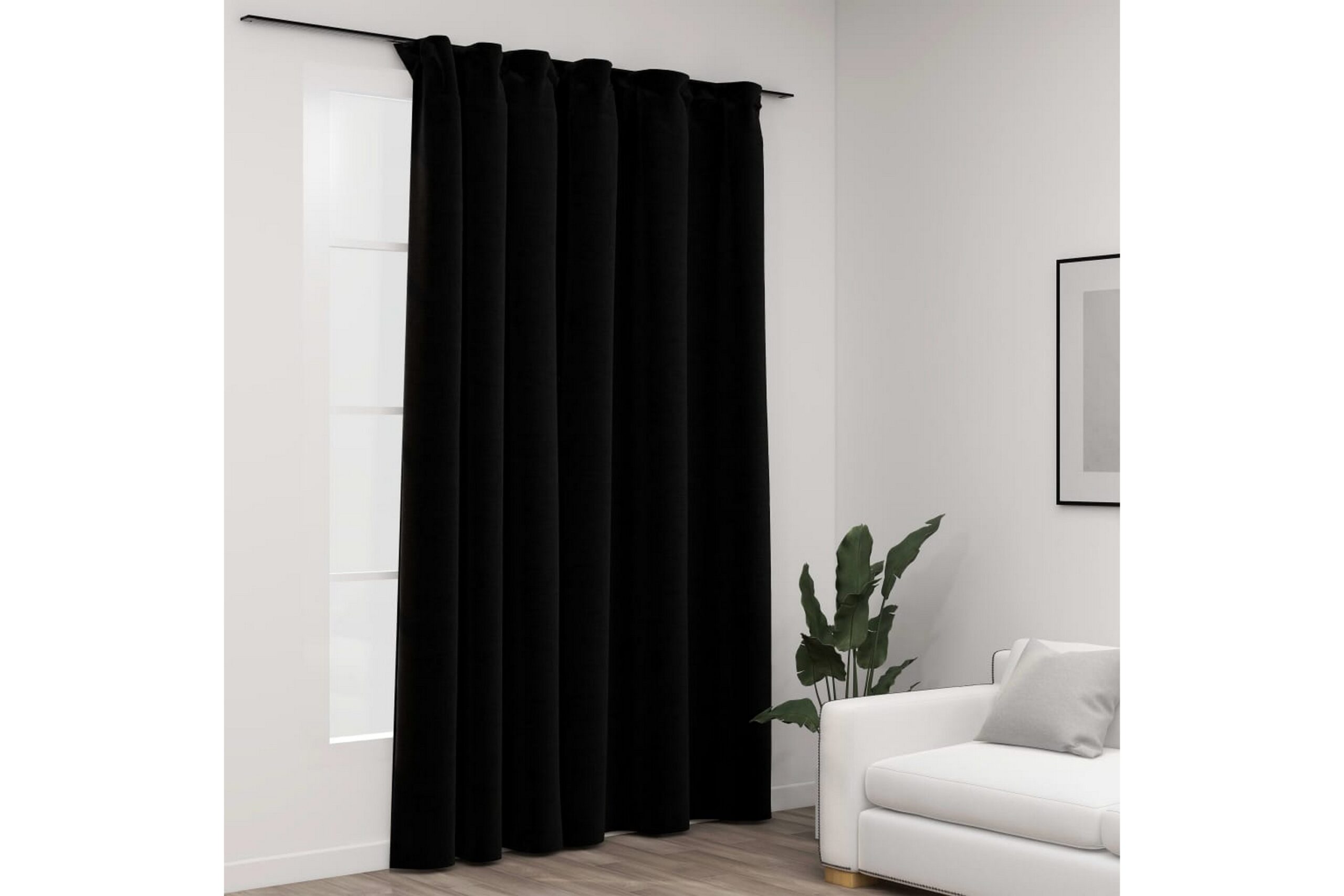 Pellavamainen pimennysverho koukuilla musta 290x245 cm -