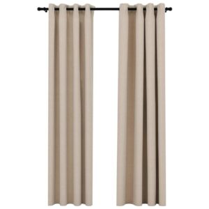 Pellavamaiset pimennysverhot renkailla 2 kpl beige 140x225cm -
