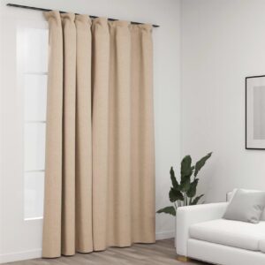 Pellavamainen pimennysverho koukuilla beige 290x245 cm -