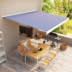 Manuaalinen kasettimarkiisi 400x300 cm sininen ja valkoinen -