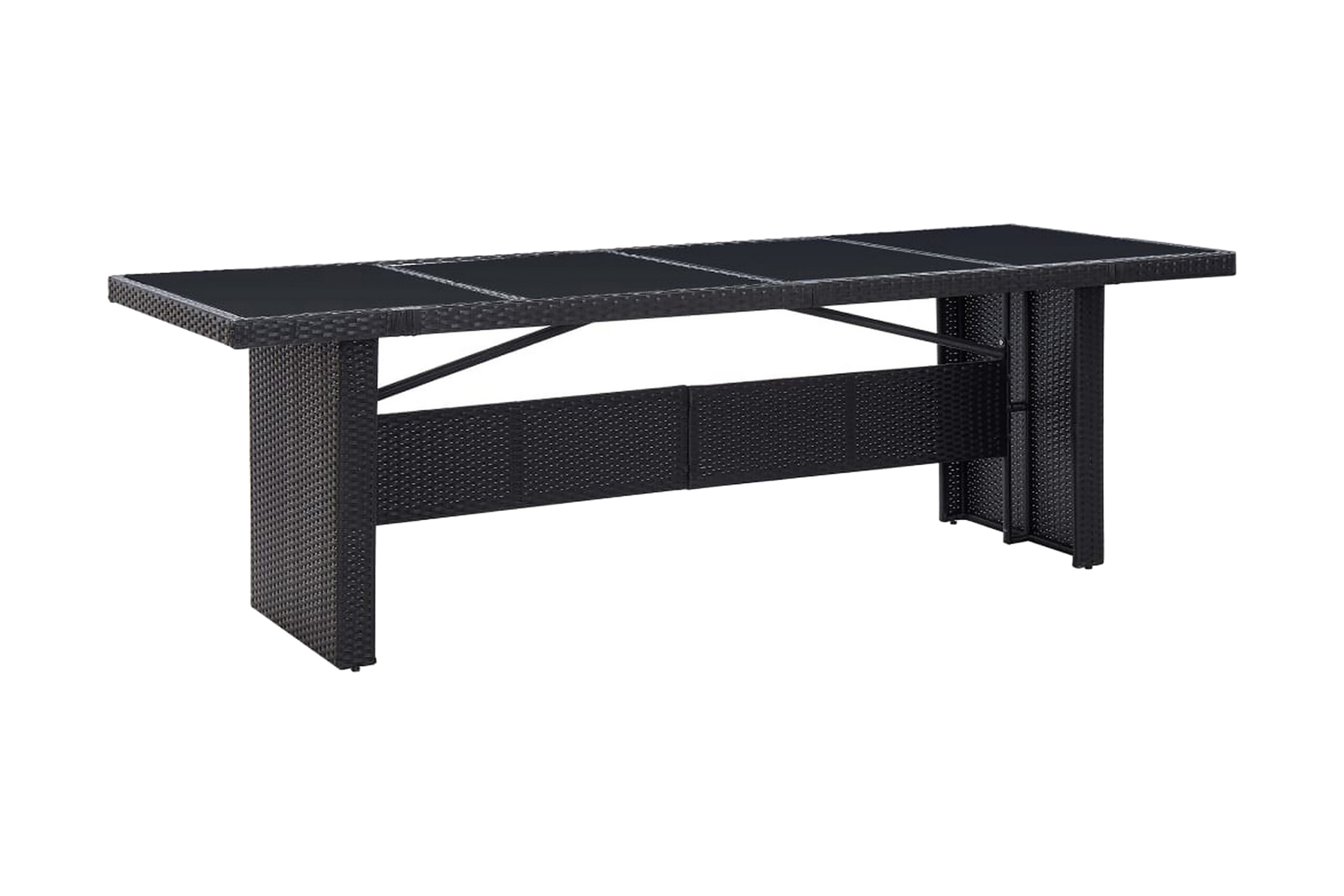 Puutarhapöytä musta 240x90x74 cm polyrottinki ja lasi - Musta