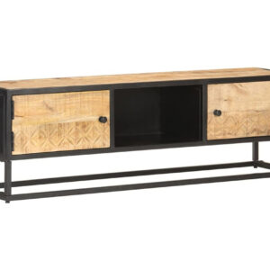 TV-taso kaiverretulla ovella 130x30x40 cm karkea mangopuu - Ruskea