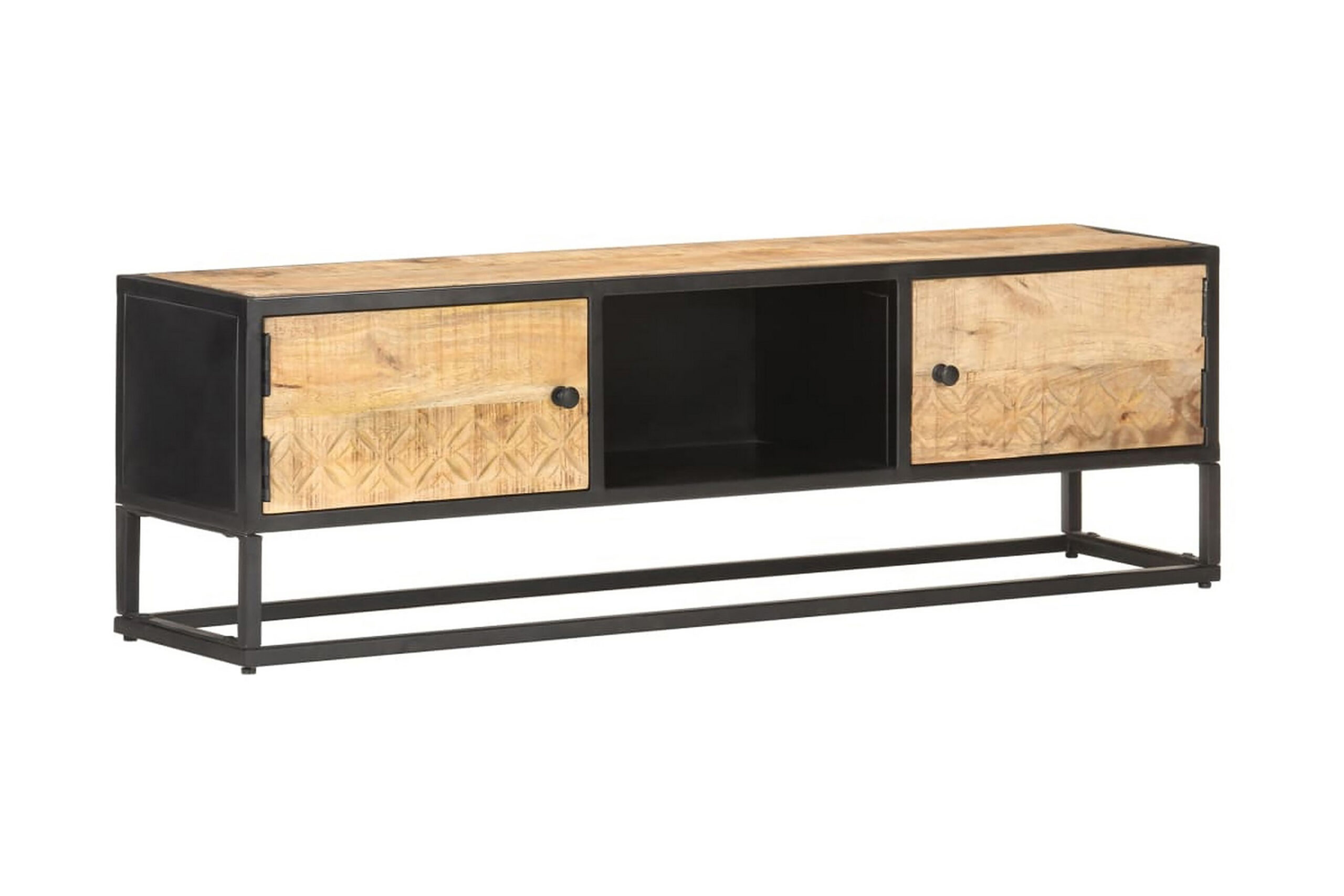 TV-taso kaiverretulla ovella 130x30x40 cm karkea mangopuu - Ruskea