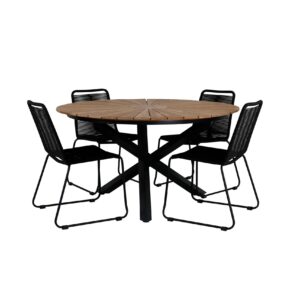 Ruokailuryhmä Mexico Pyöreä 140 cm 4 Lindos tuolia - Musta/Keltainen
