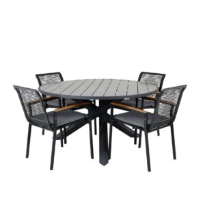 Ruokailuryhmä Parma Pyöreä 140 cm 4 Dallas tuolia - Tummanharmaa