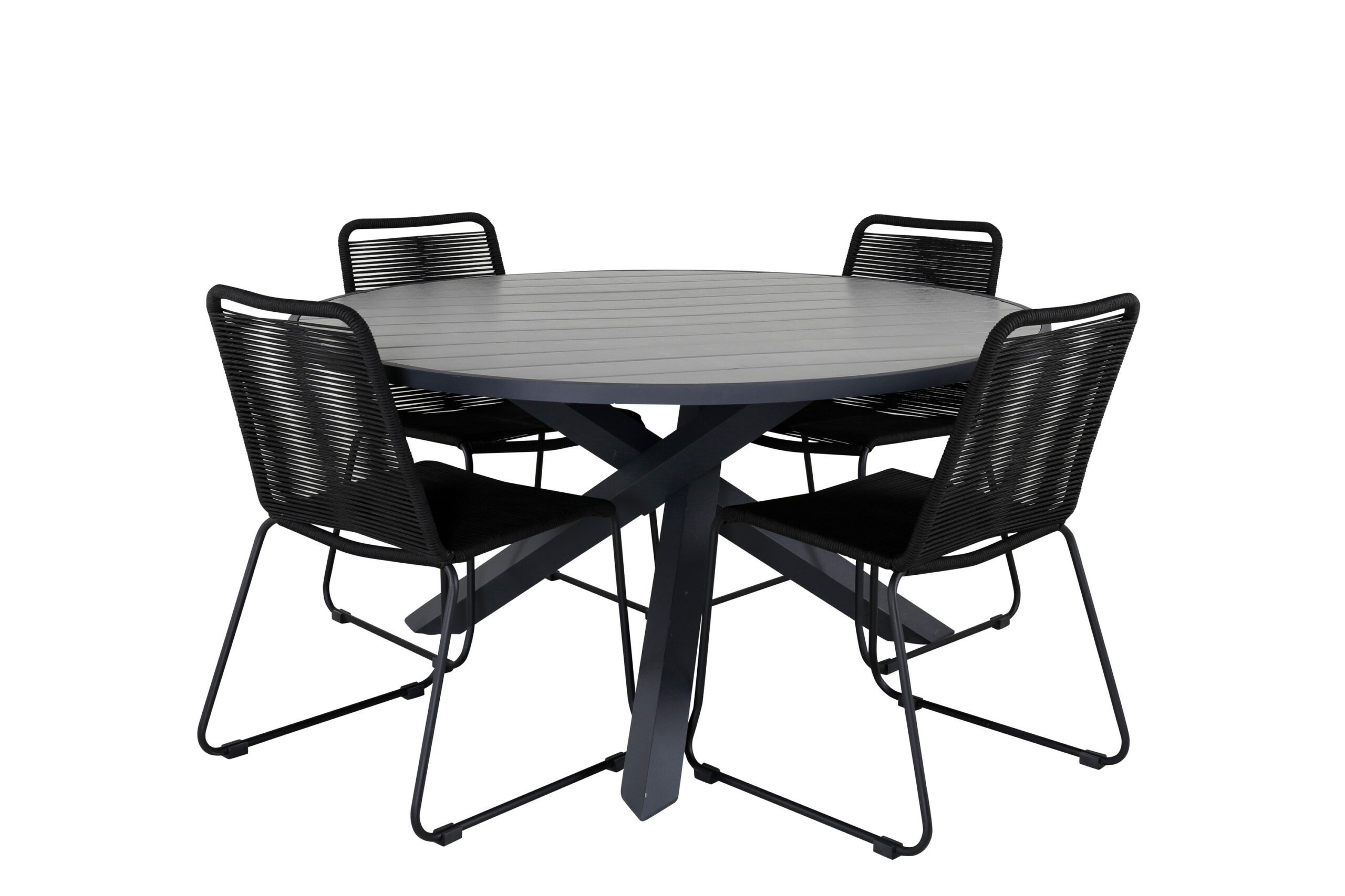 Ruokailuryhmä Parma Pyöreä 140 cm 4 Lindos tuolia - Musta/Harmaa