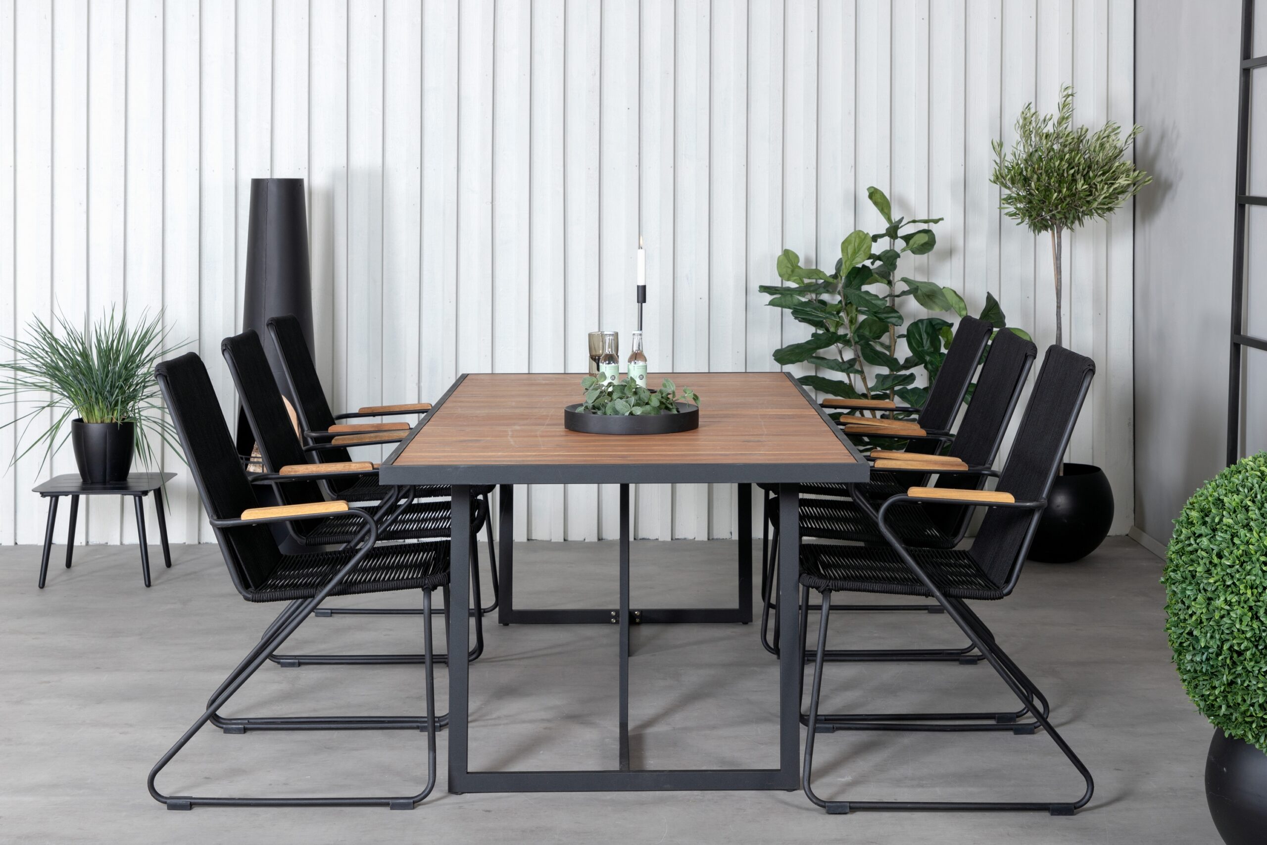 Ruokailuryhmä Khung 200 cm 6 Bois tuolia - Musta/Ruskea