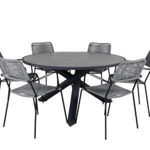 Ruokailuryhmä Parma Pyöreä 140 cm 6 Lindos tuolia - Musta/Harmaa