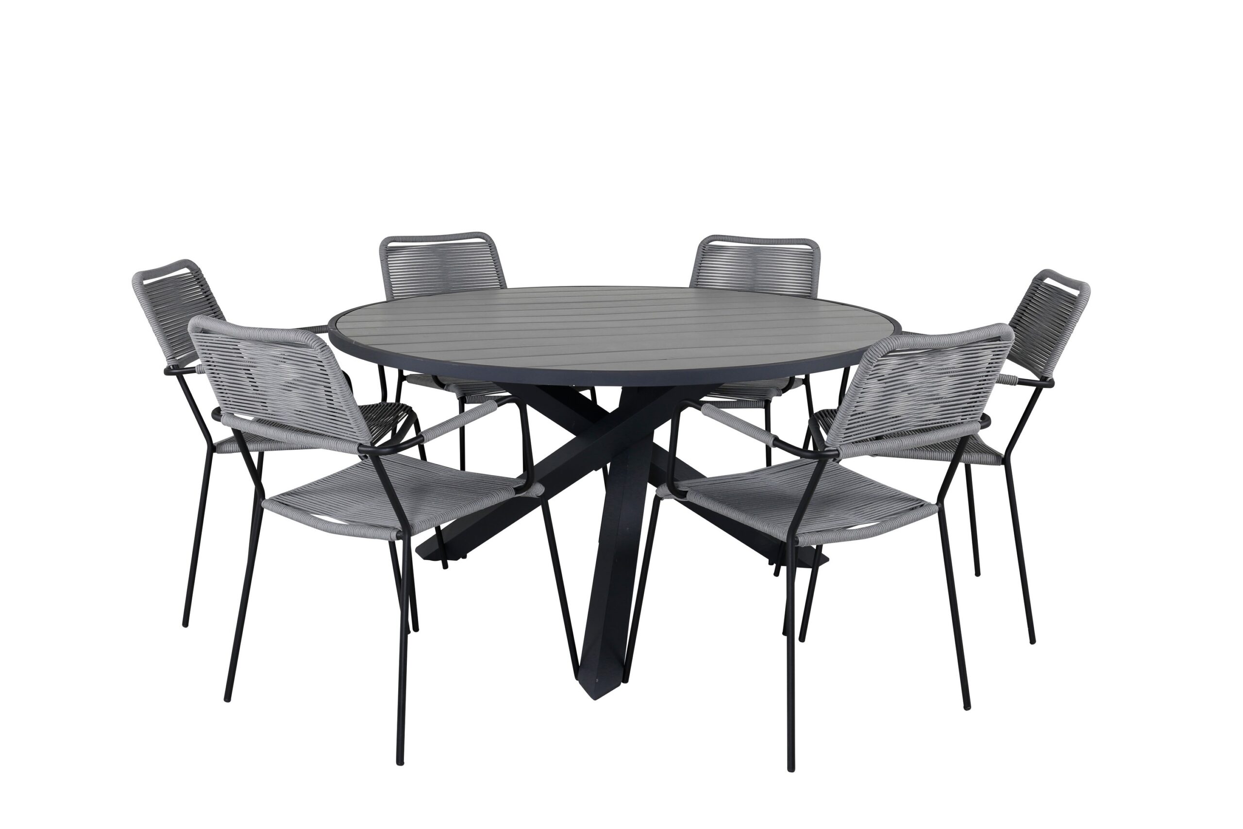Ruokailuryhmä Parma Pyöreä 140 cm 6 Lindos tuolia - Musta/Harmaa