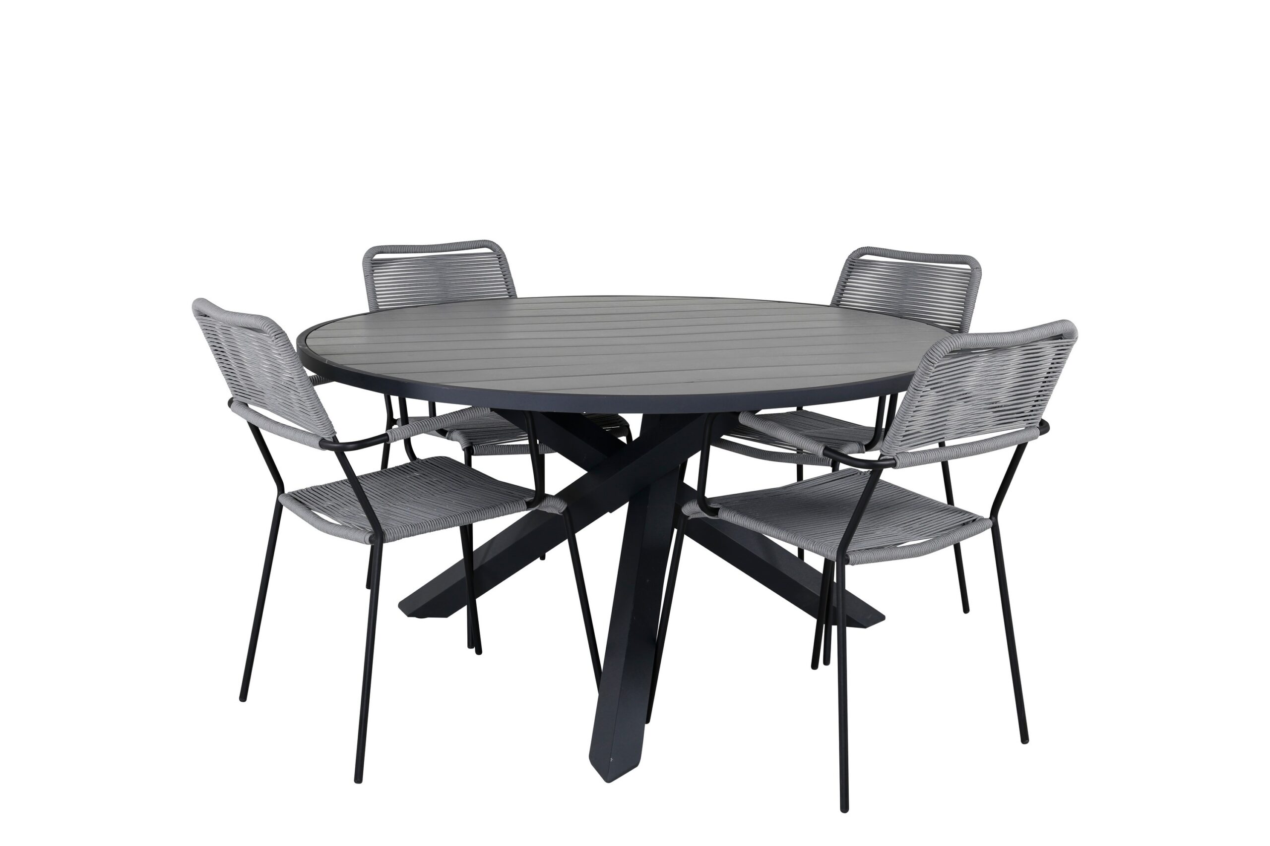Ruokailuryhmä Parma Pyöreä 140 cm 4 Lindos tuolia - Musta/Harmaa