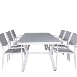 Ruokailuryhmä Virya 200 cm 6 Copacabana tuolia Valk/Harmaa - Venture Home