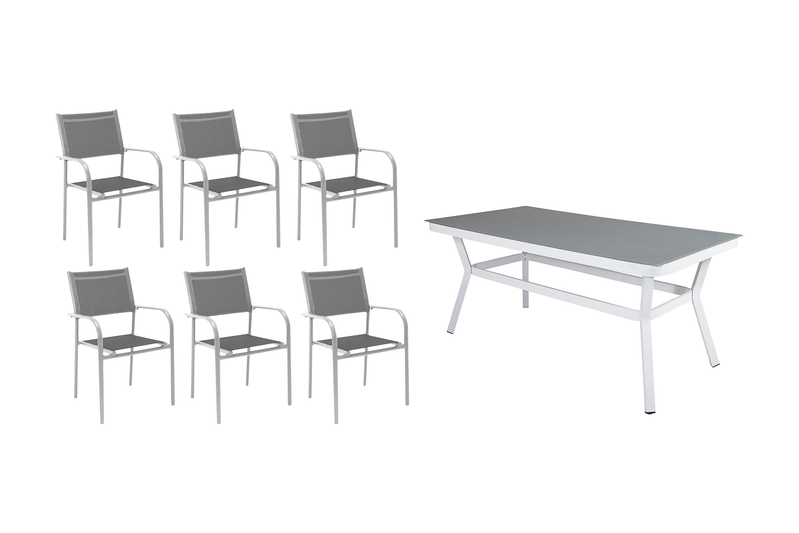 Ruokailuryhmä Virya 200 cm 6 Santorini tuolia - Valkoinen/Harmaa