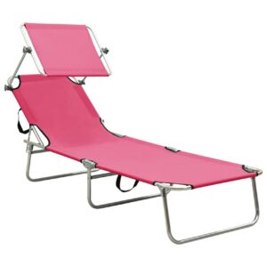 Kokoontaitettava aurinkotuoli katoksella pinkki alumiini - Pinkki