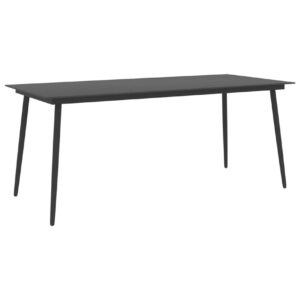 Puutarhan ruokapöytä musta 190x90x74 cm teräs ja lasi - Musta