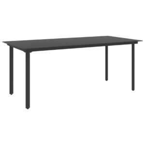Puutarhan ruokapöytä musta 190x90x74 cm teräs ja lasi - Musta