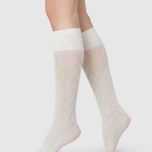 Ina Pointelle Knee-High Socks Ivory