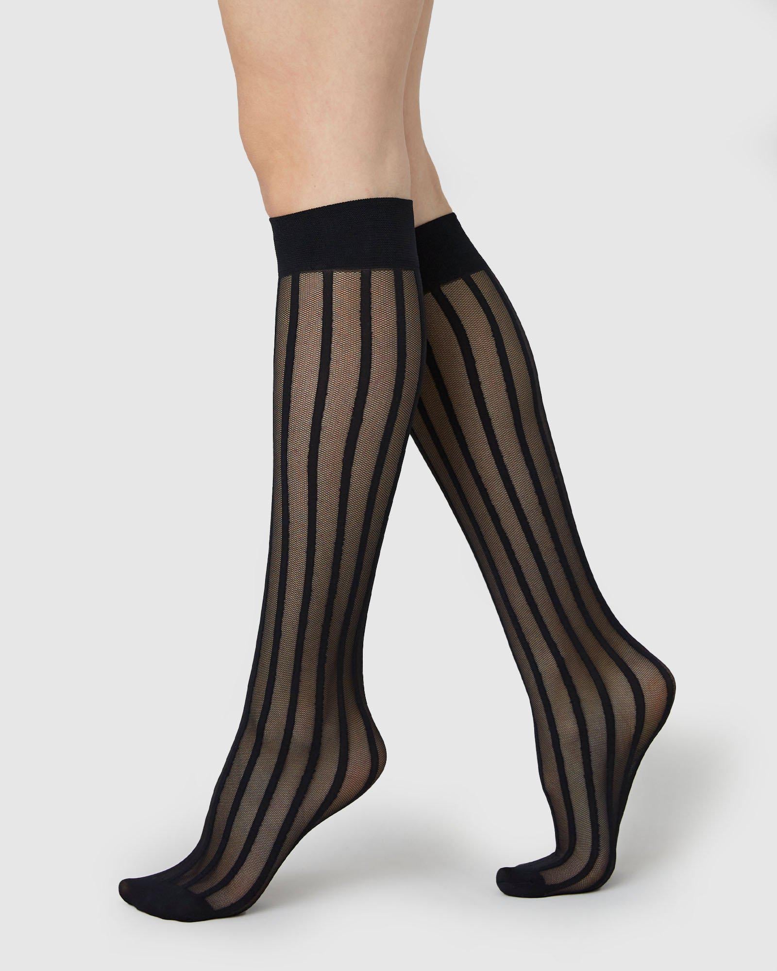 Siri Stripe Knee-High Socks Black