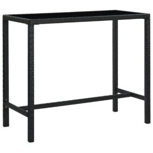 Puutarhan baaripöytä musta 130x60x110cm polyrottinki ja lasi -