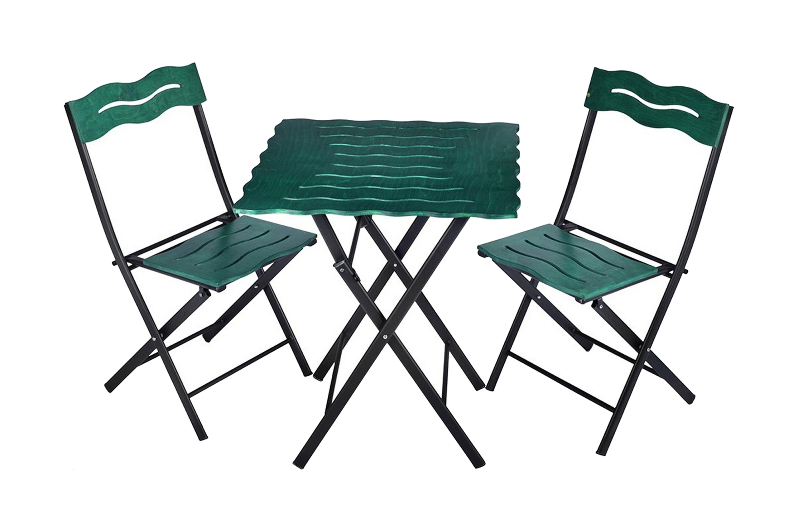 Kahvilasetti Riotorto 60 cm Aaltokuvio + 2 tuolia - Vihreä / Musta