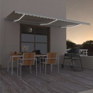 Manuaalisesti sisäänkelattava markiisi LEDillä 600x350 cm -