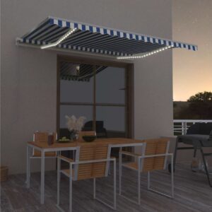 Sisäänkelattava markiisi LEDillä 400x300 cm sinivalkoinen -
