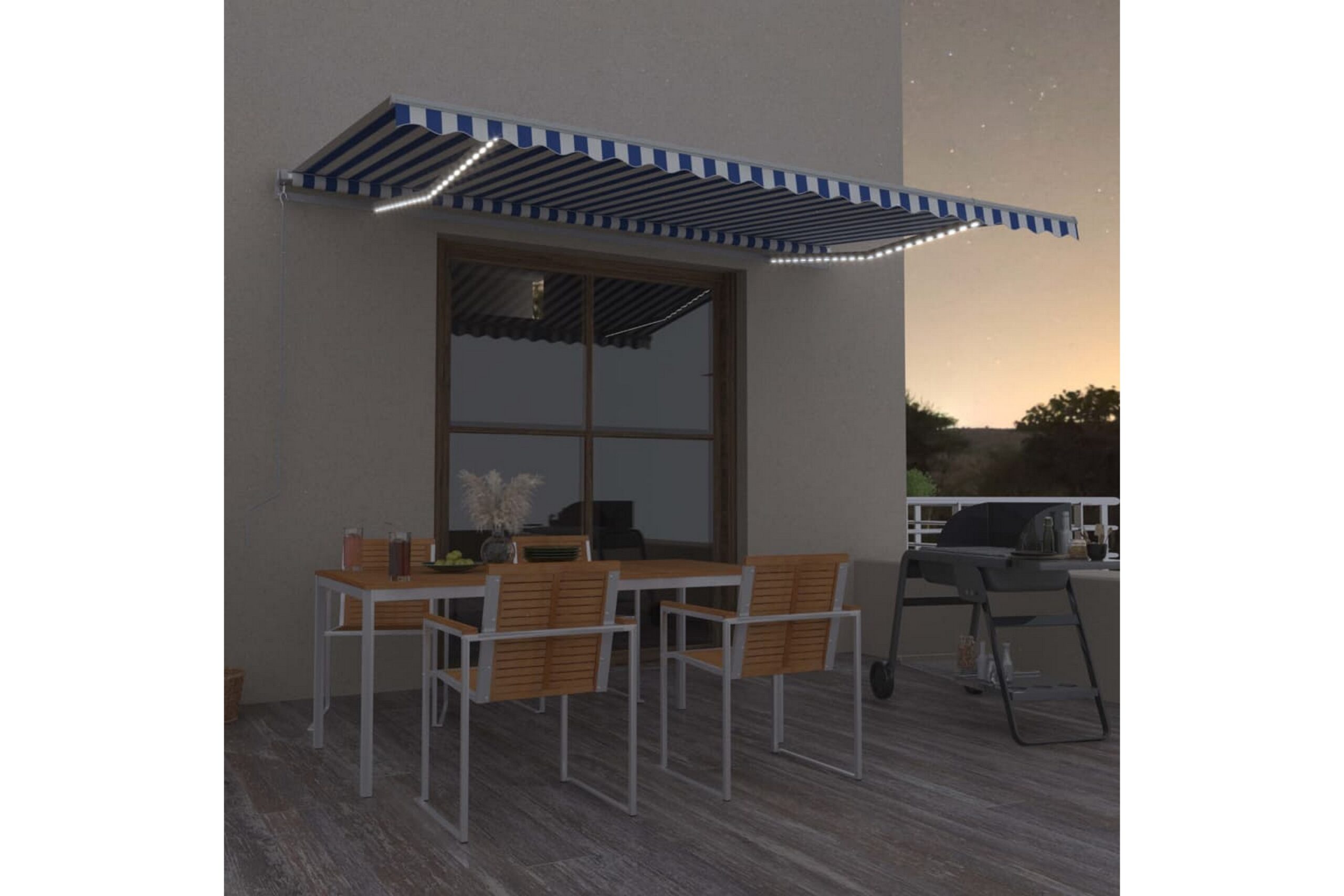 Manuaalisesti sisäänkelattava markiisi LED 500x350cm -