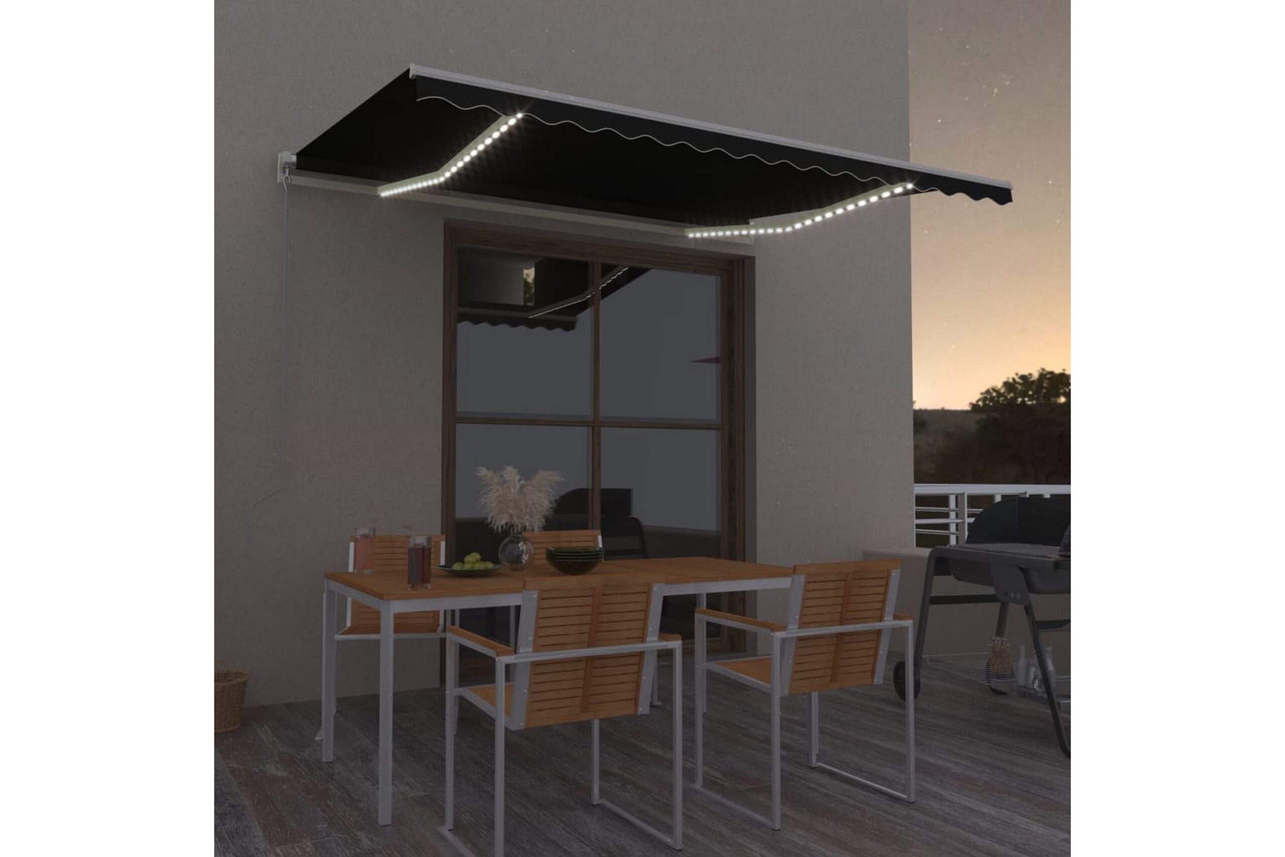 Sisäänkelattava markiisi LEDillä 400x350 cm antrasiitti -