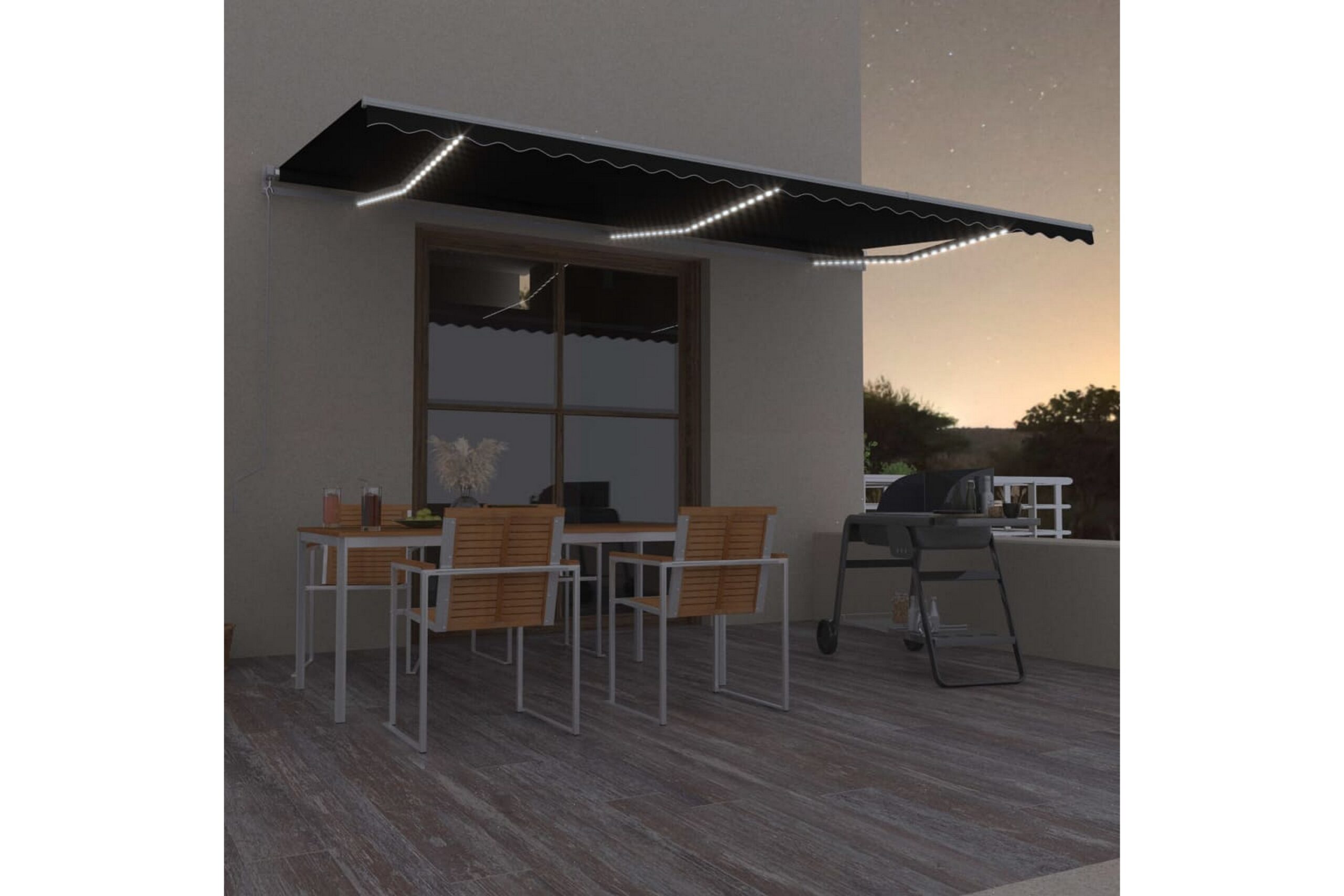 Sisäänkelattava markiisi LEDillä 600x350 cm antrasiitti -