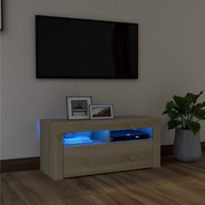 TV-taso LED-valoilla Sonoma-tammi 90x35x40 cm -