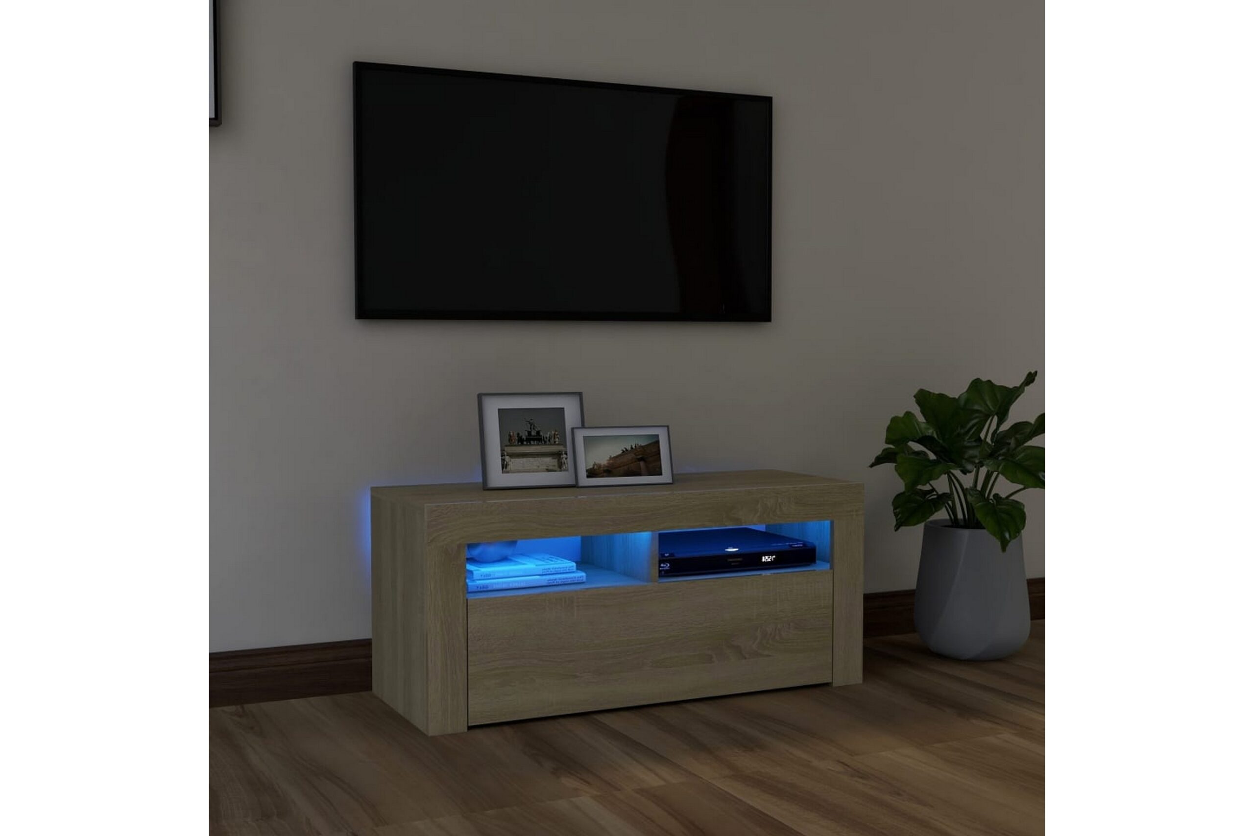 TV-taso LED-valoilla Sonoma-tammi 90x35x40 cm -